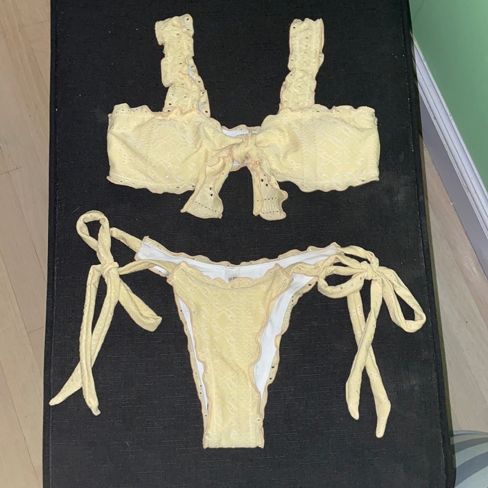 Yellow bikini with string tie bottoms